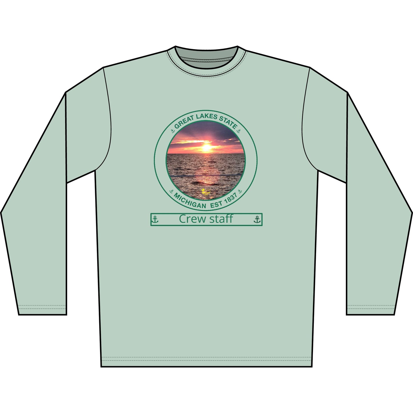 Personalized Great Lakes State Transom Performance Long Sleeve Shirt-Green