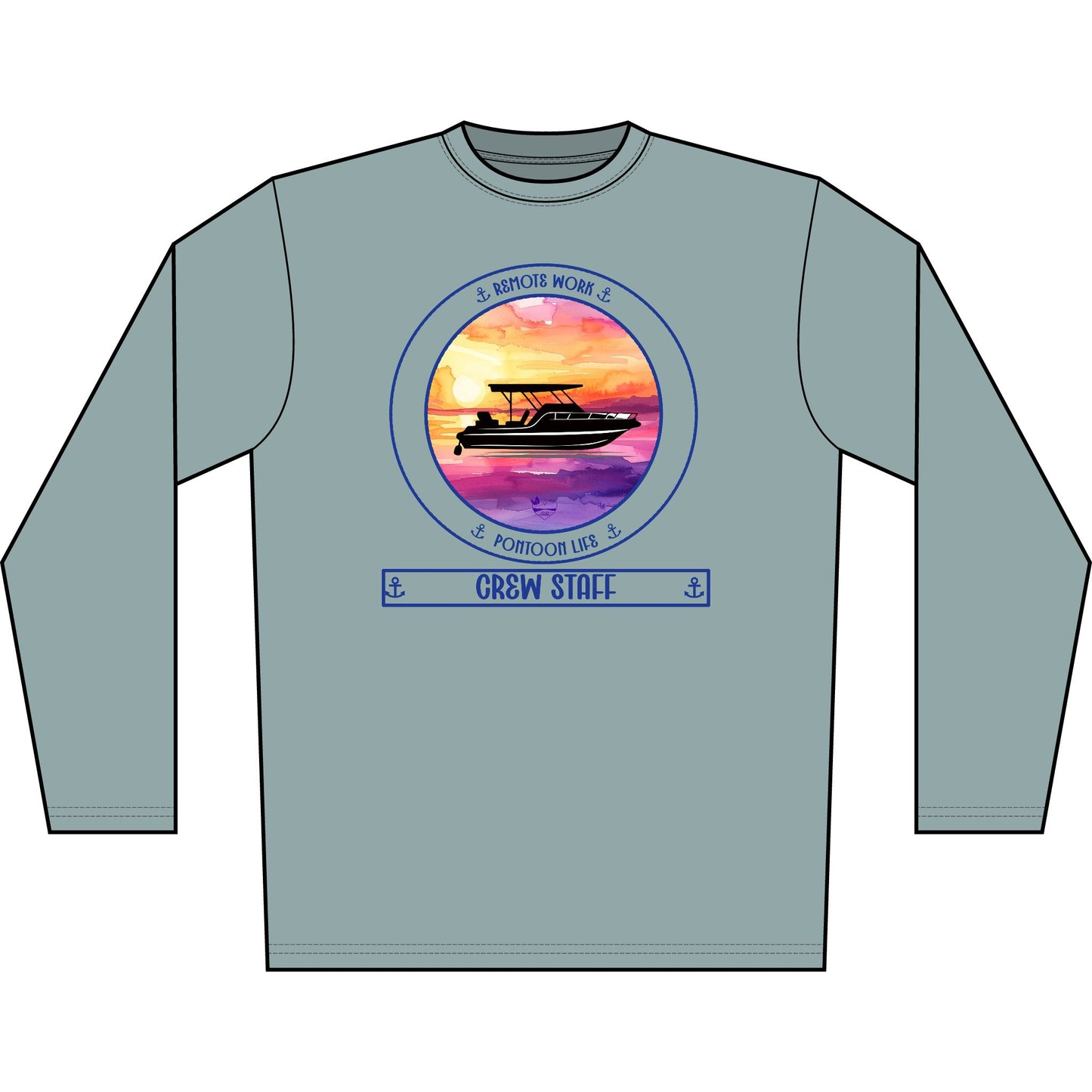 Personalized Pontoon Life Transom Performance Long Sleeve Shirt – Sunset