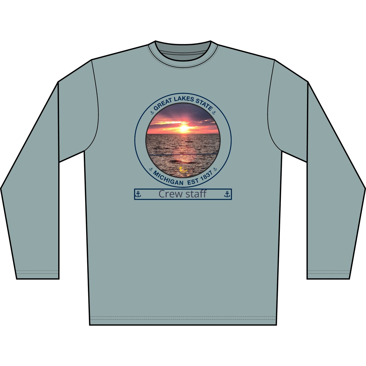 Personalized Great Lakes State Transom Performance Long Sleeve Shirt-Blue