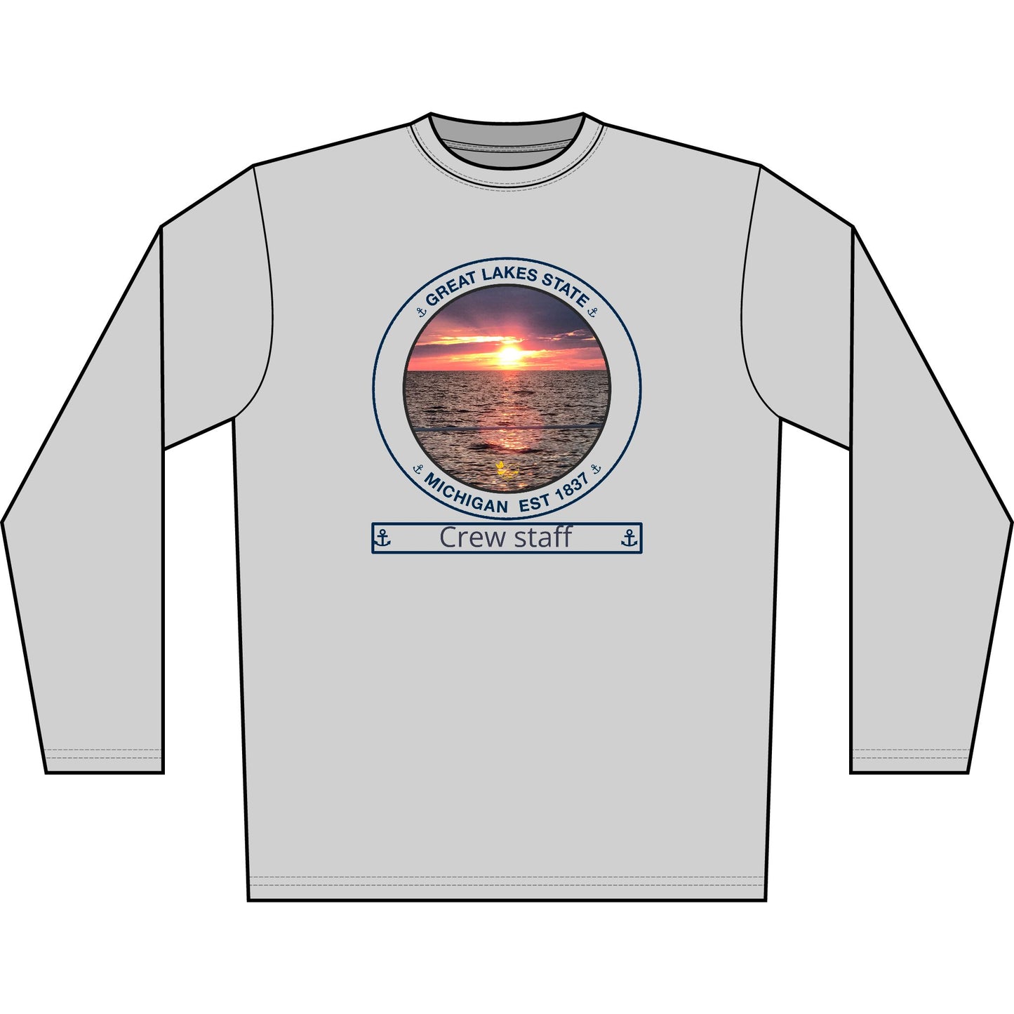 Personalized Great Lakes State Transom Performance Long Sleeve Shirt-Blue