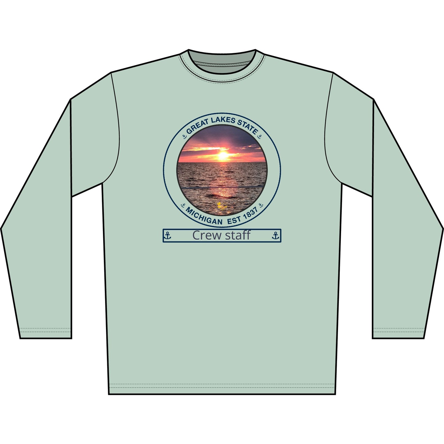 Personalized Great Lakes State Transom Performance Long Sleeve Shirt-Blue