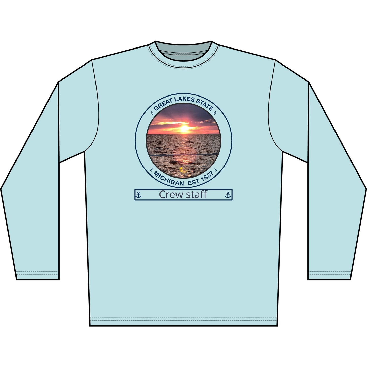 Personalized Great Lakes State Transom Performance Long Sleeve Shirt-Blue