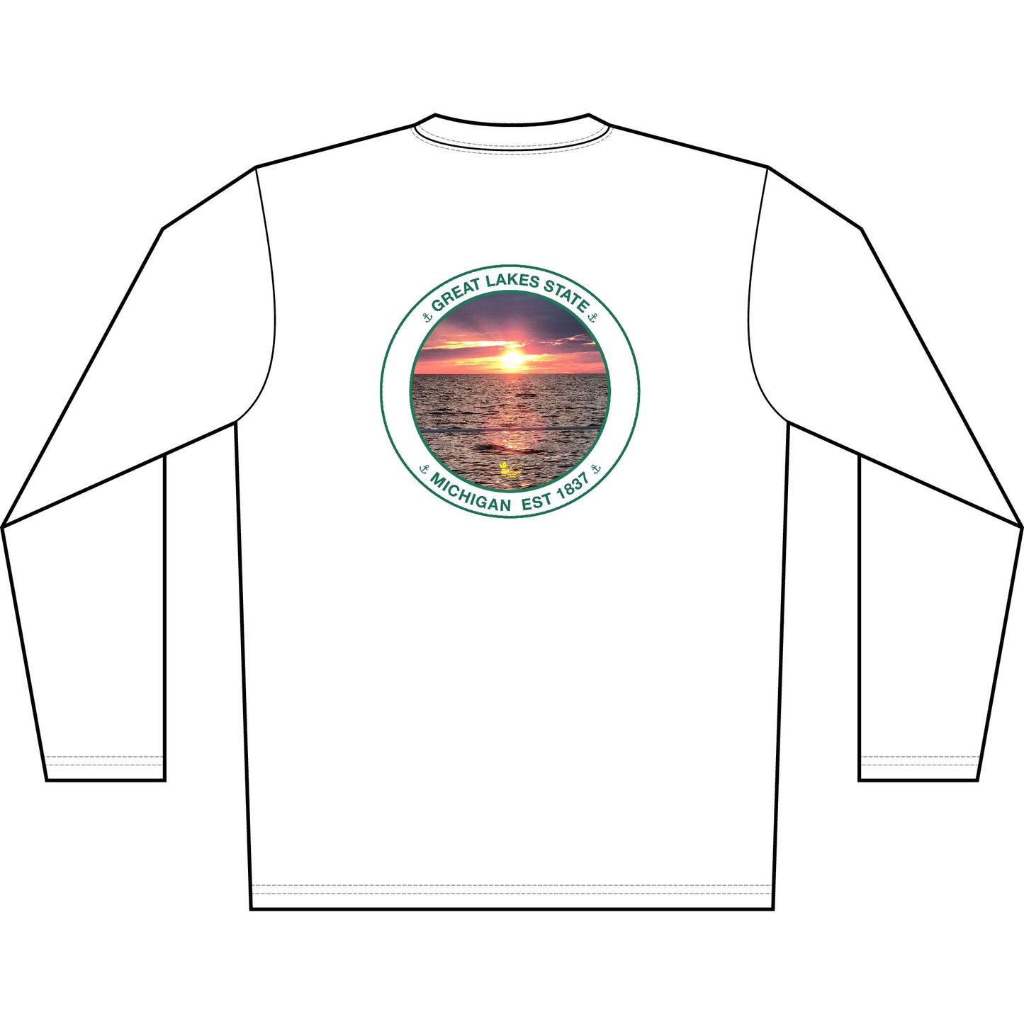 Personalized Great Lakes State  Crest Performance Long Sleeve Shirt- Green