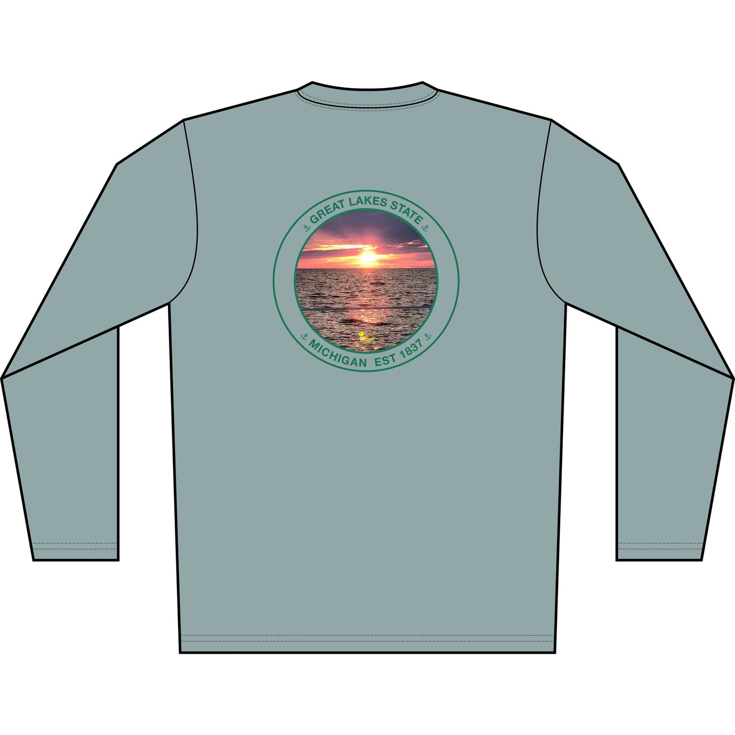 Personalized Great Lakes State  Crest Performance Long Sleeve Shirt- Green