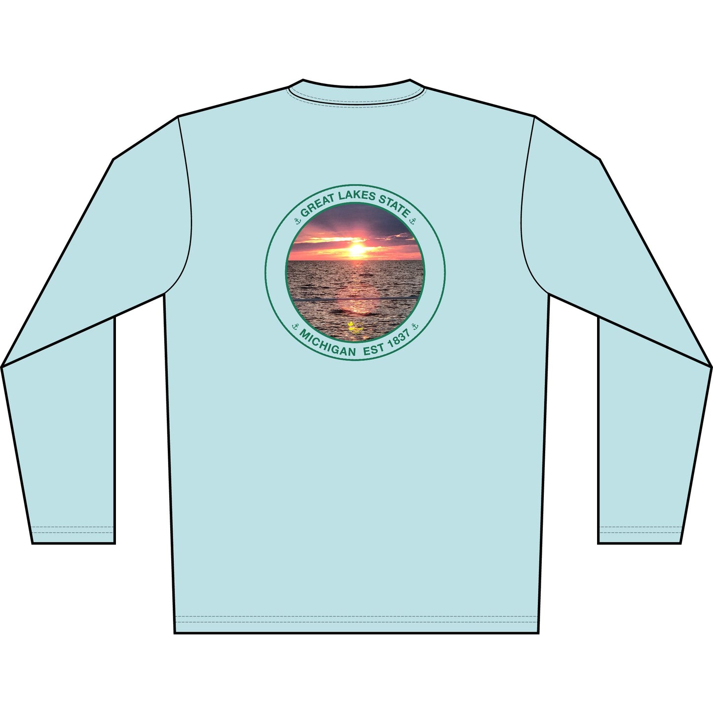 Personalized Great Lakes State  Crest Performance Long Sleeve Shirt- Green