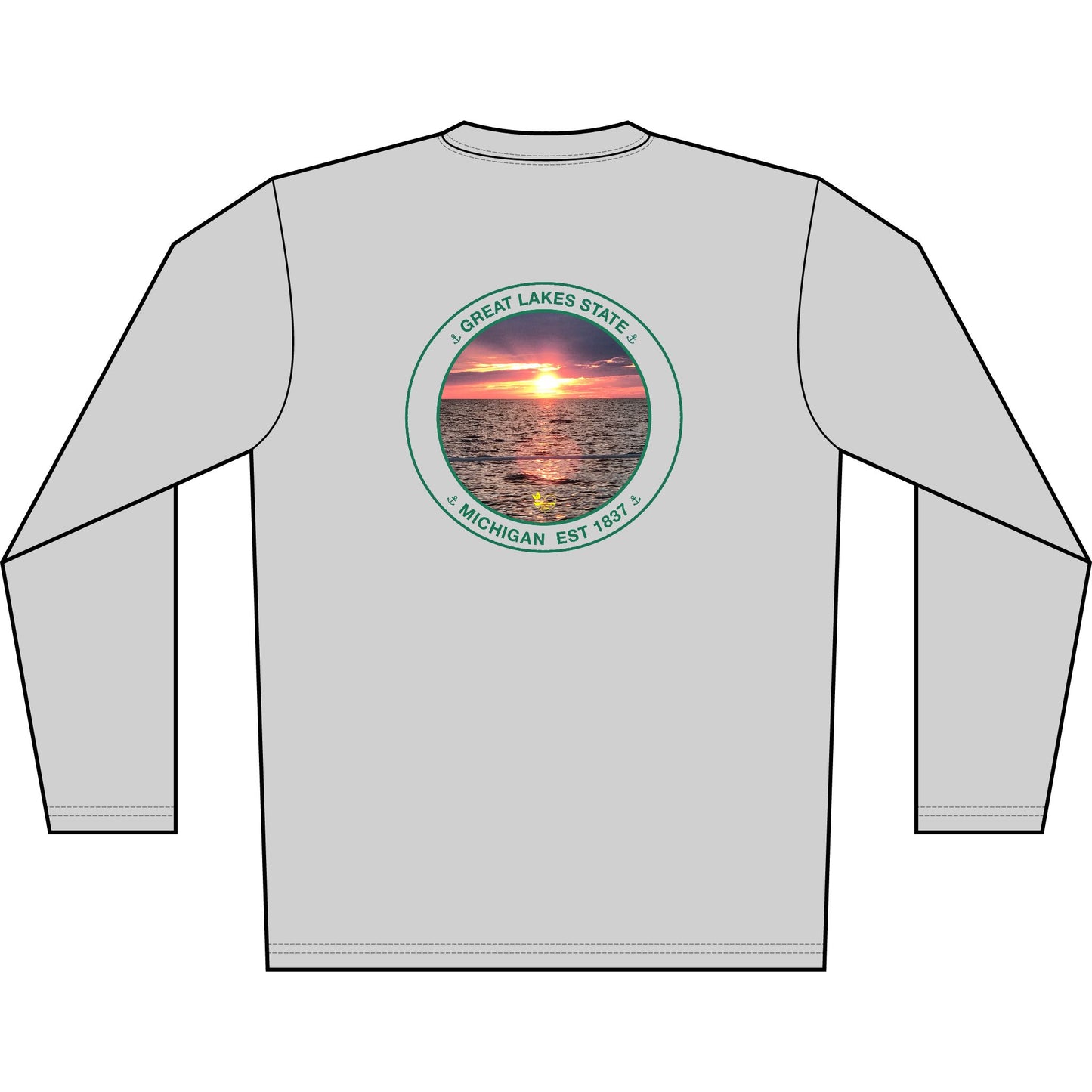 Personalized Great Lakes State  Crest Performance Long Sleeve Shirt- Green