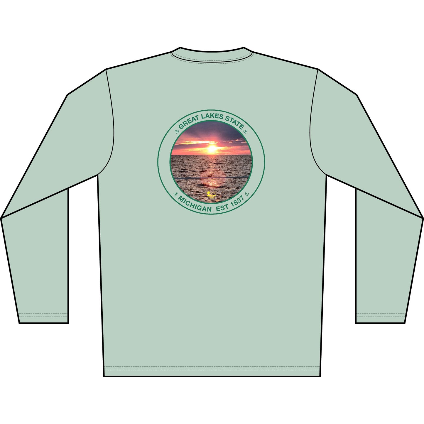 Personalized Great Lakes State  Crest Performance Long Sleeve Shirt- Green