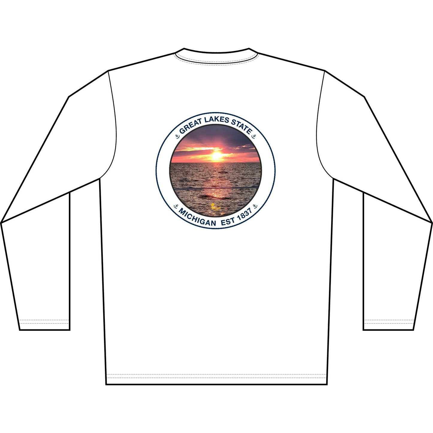 Personalized Great Lakes State  Crest Performance Long Sleeve Shirt- Blue