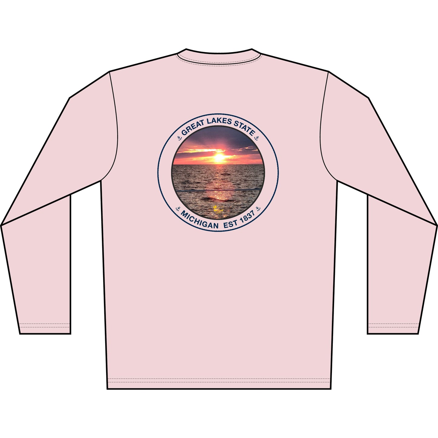 Personalized Great Lakes State  Crest Performance Long Sleeve Shirt- Blue