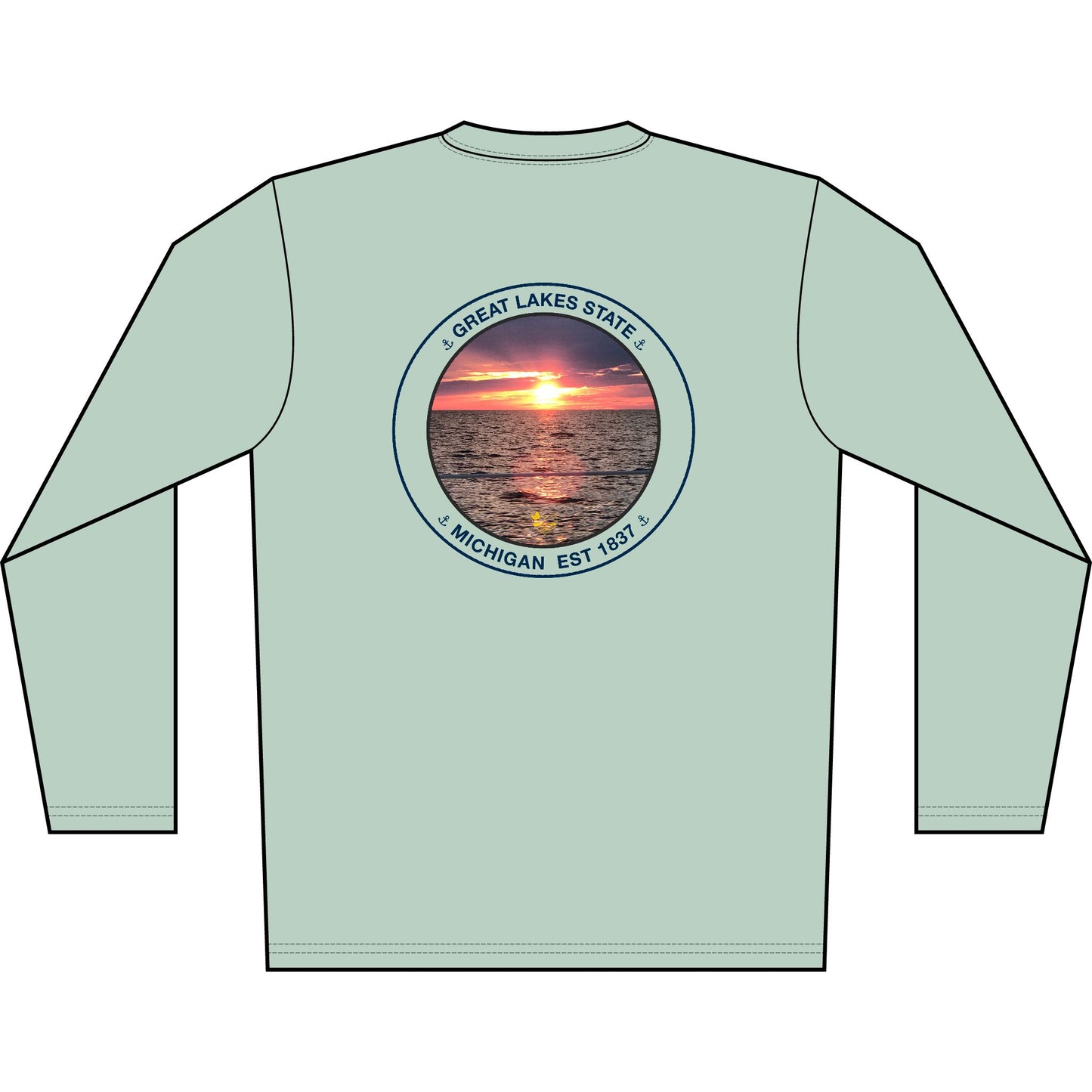 Personalized Great Lakes State  Crest Performance Long Sleeve Shirt- Blue