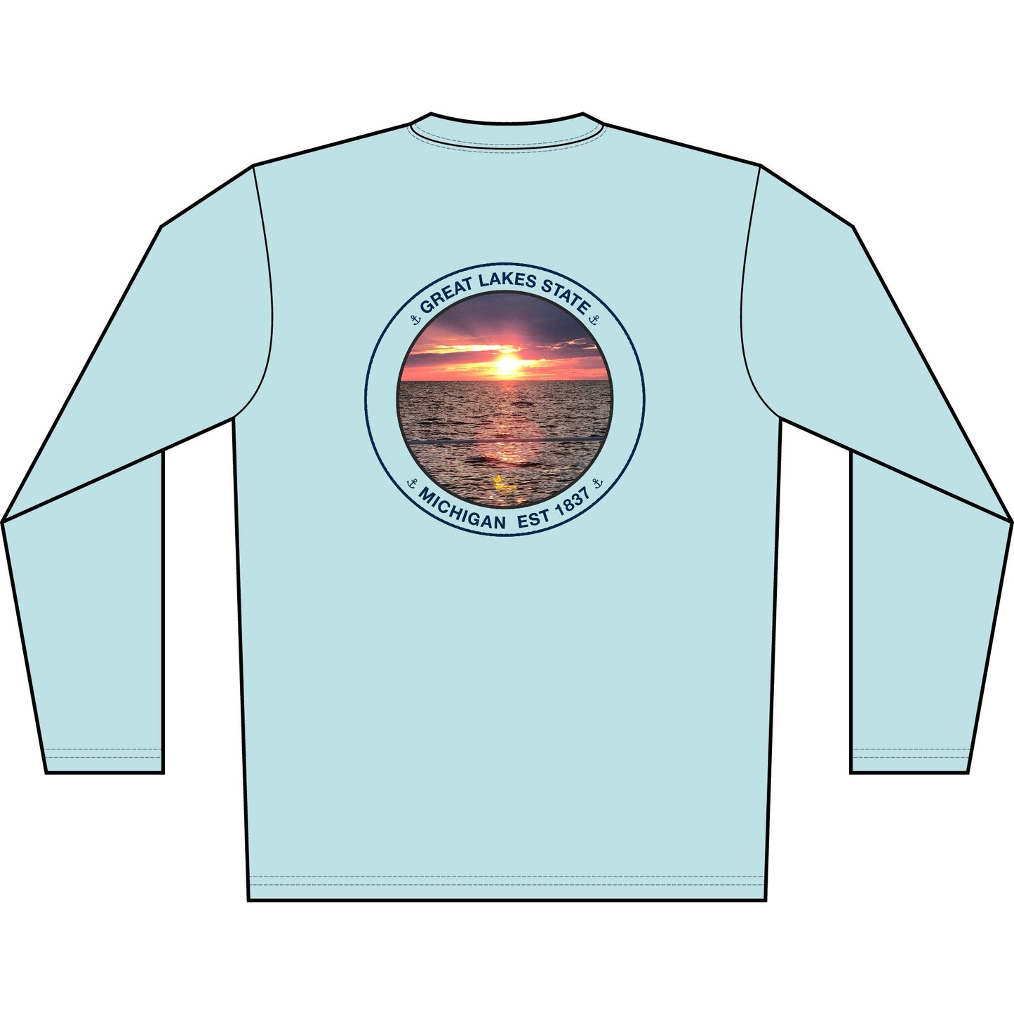 Personalized Great Lakes State  Crest Performance Long Sleeve Shirt- Blue