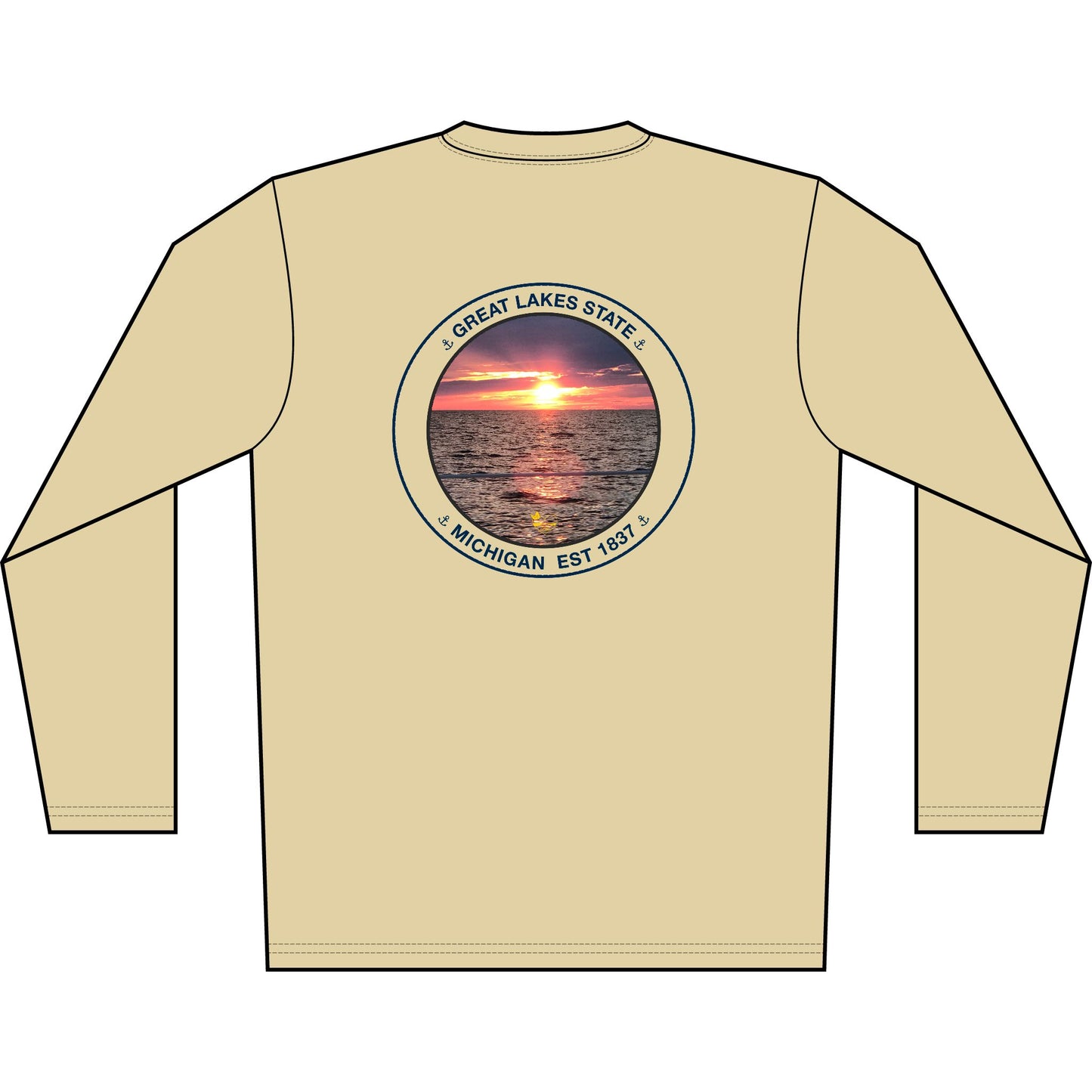 Personalized Great Lakes State  Crest Performance Long Sleeve Shirt- Blue