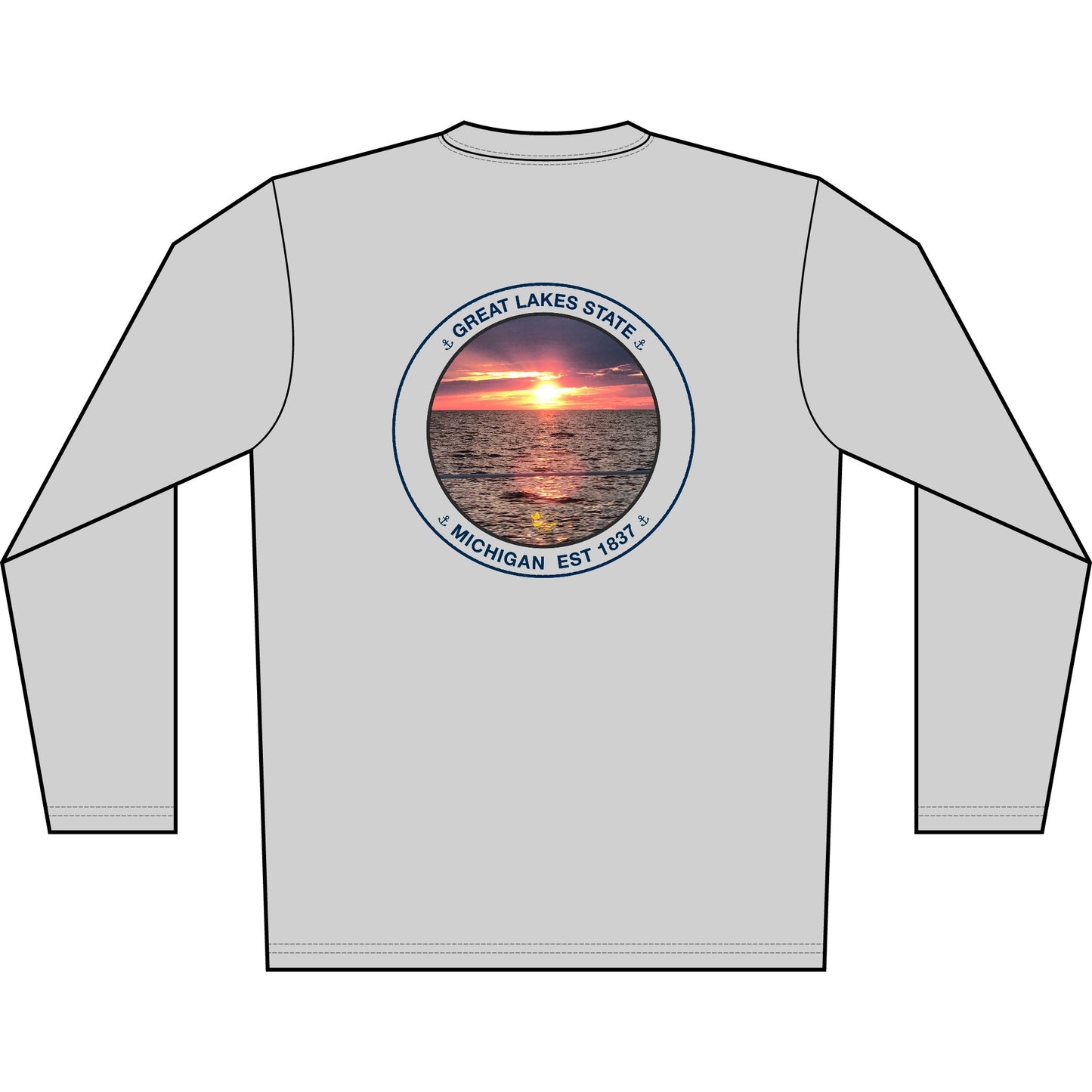 Personalized Great Lakes State  Crest Performance Long Sleeve Shirt- Blue